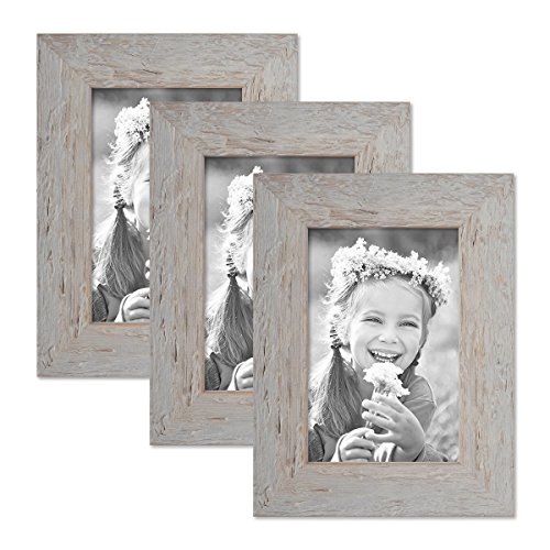 Bilderrahmen 10x15 cm Holz Grau, 3er Set Echtholz-Rahmen rustikal, Strandhaus, Made in Germany, Echtglas, zum Aufhängen & Aufstellen, extra Zubehör - Treibholzlook mit einem Hauch Küstenflair von PHOTOLINI