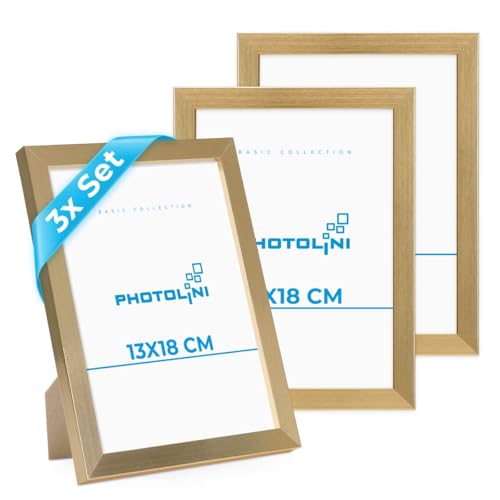 PHOTOLINI 3er Bilderrahmen 13x18 Gold, Bilderrahmen gold 13x18 Holz MDF, Fotorahmen 13 x 18 mit Acrylglas, Bilder Rahmen 13 x18 Aufhängen & Aufstellen, Picture Frame mit Zubehör für Fotos, Poster PHOTOLINI 3er Bilderrahmen 13x18 Gold, Bilderrahmen gold 13x18 Holz MDF, Fotorahmen 13 x 18 mit Acrylglas, Bilder Rahmen 13 x18 Aufhängen & Aufstellen, Picture Frame mit Zubehör für Fotos, Poster von PHOTOLINI