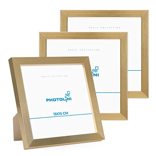 PHOTOLINI Bilderrahmen 15x15 Gold MDF-Holz, 3er Set Poster-Rahmen, bruchsicheres Acrylglas, zum Aufhängen & Aufstellen, extra Zubehör - für Fotos & Poster PHOTOLINI Bilderrahmen 15x15 Gold MDF-Holz, 3er Set Poster-Rahmen, bruchsicheres Acrylglas, zum Aufhängen & Aufstellen, extra Zubehör - für Fotos & Poster von PHOTOLINI
