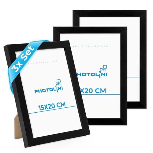PHOTOLINI Bilderrahmen 15x20 Schwarz, 3er Set Bilderrahmen 20x15 Holz MDF, Picture Frame mit Acrylglas, Fotorahmen 15x20 zum Aufhängen & Aufstellen, Rahmen 15 x 20 cm mit Zubehör für Fotos & Poster PHOTOLINI Bilderrahmen 15x20 Schwarz, 3er Set Bilderrahmen 20x15 Holz MDF, Picture Frame mit Acrylglas, Fotorahmen 15x20 zum Aufhängen & Aufstellen, Rahmen 15 x 20 cm mit Zubehör für Fotos & Poster von PHOTOLINI