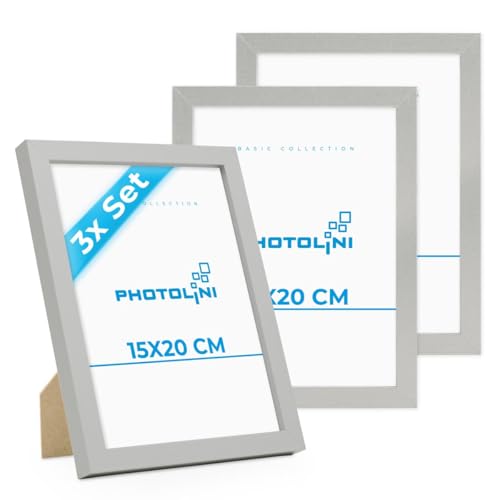 PHOTOLINI Bilderrahmen 15x20 Holz MDF, 3er Set Bilderrahmen 20x15 Silber, Picture Frame mit Acrylglas, Fotorahmen 15x20 zum Aufhängen & Aufstellen, Rahmen 15 x 20 cm mit Zubehör für Fotos & Poster PHOTOLINI Bilderrahmen 15x20 Holz MDF, 3er Set Bilderrahmen 20x15 Silber, Picture Frame mit Acrylglas, Fotorahmen 15x20 zum Aufhängen & Aufstellen, Rahmen 15 x 20 cm mit Zubehör für Fotos & Poster von PHOTOLINI