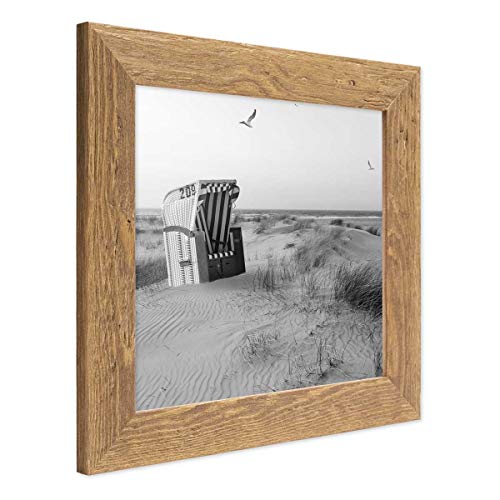 Bilderrahmen 20x20 cm Holz Eiche-Optik, quadratisch, Echtholz-Rahmen rustikal, Strandhaus, Made in Germany, Echtglas, zum Aufhängen, extra Zubehör - Treibholzlook mit einem Hauch Küstenflair von PHOTOLINI