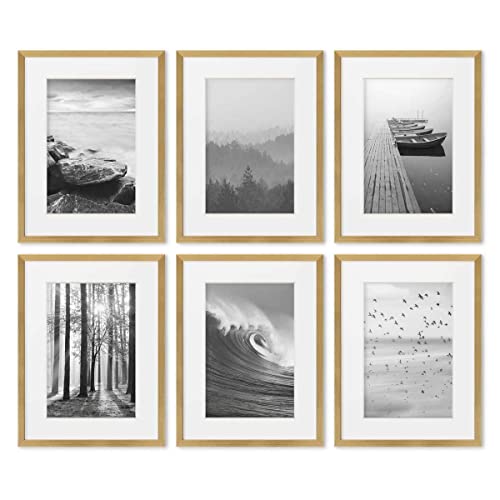 PHOTOLINI Bilderrahmen 30x40 Holz MDF Gold, 6er Set Bilderrahmen 40x30 cm mit Passepartout, bruchsicheres Acrylglas, Rahmen 30 x 40 zum Aufhängen, extra Zubehör - Rahmen 30x40 Gold für Fotos & Poster PHOTOLINI Bilderrahmen 30x40 Holz MDF Gold, 6er Set Bilderrahmen 40x30 cm mit Passepartout, bruchsicheres Acrylglas, Rahmen 30 x 40 zum Aufhängen, extra Zubehör - Rahmen 30x40 Gold für Fotos & Poster von PHOTOLINI