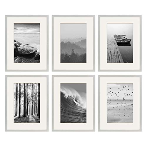 PHOTOLINI Bilderrahmen für 30x40 Holz Silber aus MDF, 6er Set Poster-Bilderrahmen 40x30 cm mit Passepartout, bruchsicheres Acrylglas, Rahmen 40x30 zum Aufhängen, extra Zubehör - für Fotos & Poster PHOTOLINI Bilderrahmen für 30x40 Holz Silber aus MDF, 6er Set Poster-Bilderrahmen 40x30 cm mit Passepartout, bruchsicheres Acrylglas, Rahmen 40x30 zum Aufhängen, extra Zubehör - für Fotos & Poster von PHOTOLINI