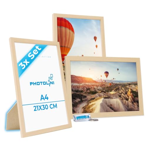 PHOTOLINI Bilderrahmen A4 Holz MDF Natur, 3er Set DIN A4 Bilderrahmen 21x30 cm, bruchsicheres Acrylglas, picture frame zum Aufhängen & Aufstellen, Rahmen mit Zubehör 30x21 für Fotos & Poster PHOTOLINI Bilderrahmen A4 Holz MDF Natur, 3er Set DIN A4 Bilderrahmen 21x30 cm, bruchsicheres Acrylglas, picture frame zum Aufhängen & Aufstellen, Rahmen mit Zubehör 30x21 für Fotos & Poster von PHOTOLINI