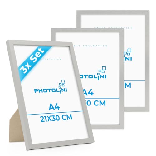 PHOTOLINI Bilderrahmen A4 Holz MDF Silber, 3er Set DIN A4 Bilderrahmen 21x30 cm Silber, bruchsicheres Acrylglas, picture frame zum Aufhängen & Aufstellen, Rahmen mit Zubehör 30x21 für Fotos & Poster PHOTOLINI Bilderrahmen A4 Holz MDF Silber, 3er Set DIN A4 Bilderrahmen 21x30 cm Silber, bruchsicheres Acrylglas, picture frame zum Aufhängen & Aufstellen, Rahmen mit Zubehör 30x21 für Fotos & Poster von PHOTOLINI