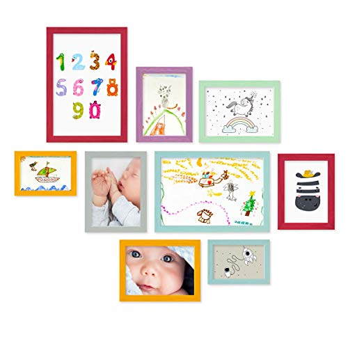 PHOTOLINI Bilderrahmen-Set Kinderzimmer 10x15 bis 21x30 cm Grün Blau Grau, 9er Set Wechselrahmen farbig, Holz, Acrylglas, Made in Germany, zum Aufhängen, mit Zubehör - für bunte Kinderbilder PHOTOLINI Bilderrahmen-Set Kinderzimmer 10x15 bis 21x30 cm Grün Blau Grau, 9er Set Wechselrahmen farbig, Holz, Acrylglas, Made in Germany, zum Aufhängen, mit Zubehör - für bunte Kinderbilder von PHOTOLINI