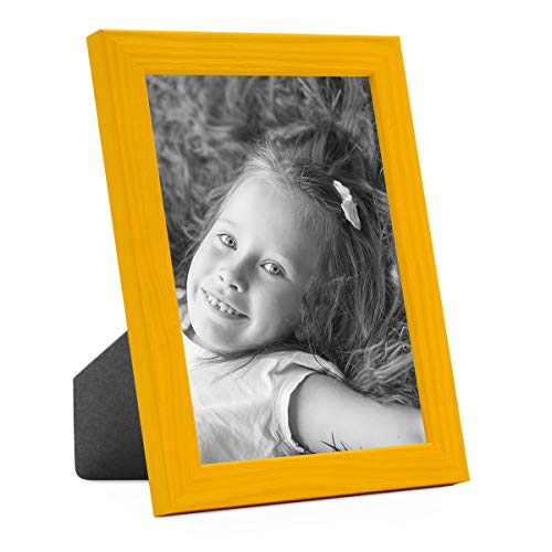 PHOTOLINI Bilderrahmen Kinderzimmer 10x15 cm Gelb, Wechselrahmen farbig, Holz, Acrylglas, Made in Germany, zum Aufstellen & Aufhängen, mit Zubehör - für bunte Kinderbilder von PHOTOLINI