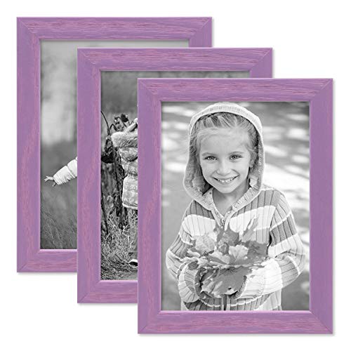 PHOTOLINI Bilderrahmen Kinderzimmer 10x15 cm Lila, 3er Set Wechselrahmen farbig, Holz, Acrylglas, Made in Germany, zum Aufstellen & Aufhängen, mit Zubehör - für Bunte Kinderbilder von PHOTOLINI