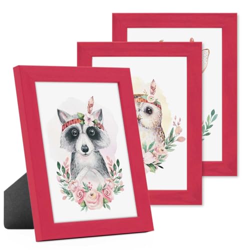 PHOTOLINI Bilderrahmen Kinderzimmer 10x15 cm Rot, 3er Set Wechselrahmen farbig, Holz, Acrylglas, Made in Germany, zum Aufstellen & Aufhängen, mit Zubehör - für Bunte Kinderbilder PHOTOLINI Bilderrahmen Kinderzimmer 10x15 cm Rot, 3er Set Wechselrahmen farbig, Holz, Acrylglas, Made in Germany, zum Aufstellen & Aufhängen, mit Zubehör - für Bunte Kinderbilder von PHOTOLINI