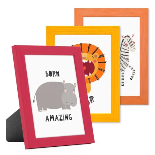 PHOTOLINI Bilderrahmen Kinderzimmer 10x15 cm Rot Gelb Orange, 3er Set Wechselrahmen farbig, Holz, Acrylglas, Made in Germany, zum Aufstellen & Aufhängen, mit Zubehör - für bunte Kinderbilder PHOTOLINI Bilderrahmen Kinderzimmer 10x15 cm Rot Gelb Orange, 3er Set Wechselrahmen farbig, Holz, Acrylglas, Made in Germany, zum Aufstellen & Aufhängen, mit Zubehör - für bunte Kinderbilder von PHOTOLINI