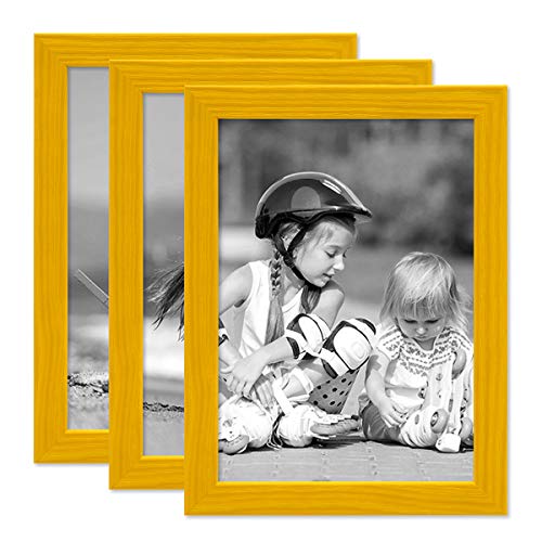 PHOTOLINI Bilderrahmen Kinderzimmer 15x20 cm Gelb, 3er Set Wechselrahmen farbig, Holz, Acrylglas, Made in Germany, zum Aufstellen & Aufhängen, mit Zubehör - für Bunte Kinderbilder von PHOTOLINI