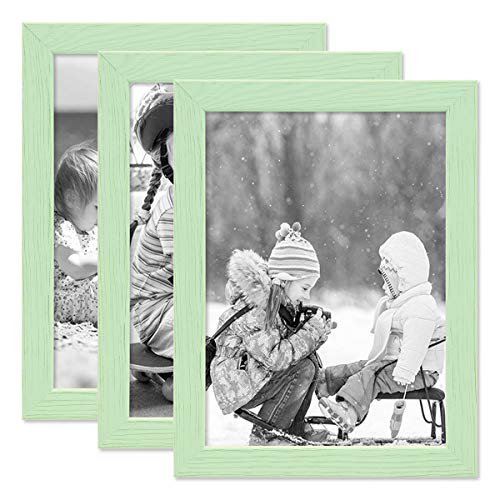 PHOTOLINI Bilderrahmen Kinderzimmer 15x20 cm Grün, 3er Set Wechselrahmen farbig, Holz, Acrylglas, Made in Germany, zum Aufstellen & Aufhängen, mit Zubehör - für Bunte Kinderbilder von PHOTOLINI