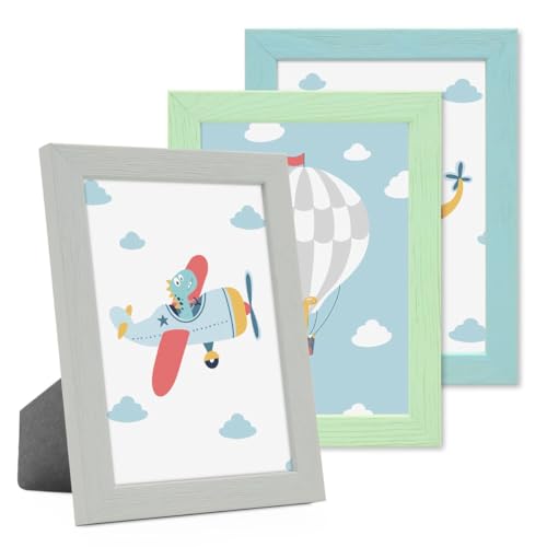 PHOTOLINI Bilderrahmen Kinderzimmer 15x20 cm Grün Blau Grau, 3er Set Wechselrahmen farbig, Holz, Acrylglas, Made in Germany, zum Aufstellen & Aufhängen, mit Zubehör - für bunte Kinderbilder PHOTOLINI Bilderrahmen Kinderzimmer 15x20 cm Grün Blau Grau, 3er Set Wechselrahmen farbig, Holz, Acrylglas, Made in Germany, zum Aufstellen & Aufhängen, mit Zubehör - für bunte Kinderbilder von PHOTOLINI