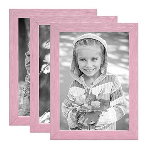 PHOTOLINI Bilderrahmen Kinderzimmer 15x20 cm Rosa, 3er Set Wechselrahmen farbig, Holz, Acrylglas, Made in Germany, zum Aufstellen & Aufhängen, mit Zubehör - für Bunte Kinderbilder von PHOTOLINI
