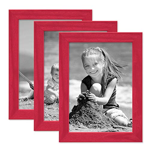 PHOTOLINI Bilderrahmen Kinderzimmer 15x20 cm Rot, 3er Set Wechselrahmen farbig, Holz, Acrylglas, Made in Germany, zum Aufstellen & Aufhängen, mit Zubehör - für Bunte Kinderbilder von PHOTOLINI