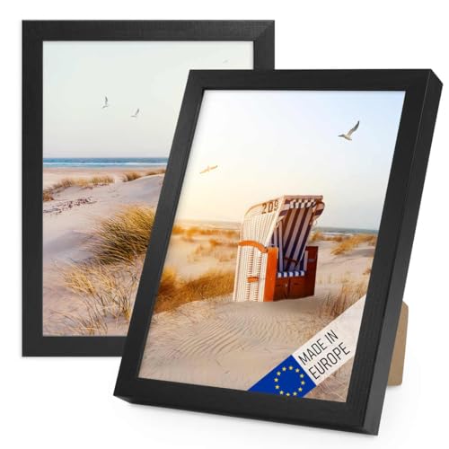 PHOTOLINI Bilderrahmen Holz 15x20 Schwarz, Holzbilderrahmen Made in EU, 2er Set, bruchsicheres Acrylglas, zum Aufhängen & Aufstellen, extra Zubehör - für Ihre liebsten Fotos & Bilder von PHOTOLINI