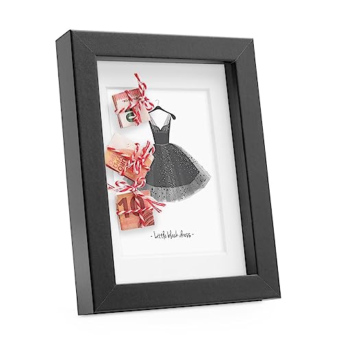 PHOTOLINI 3D Bilderrahmen zum Befüllen 13x18 Schwarz, 1,5 cm tiefer Objektrahmen mit Glas, tiefer Bilderrahmen 13x18 Holz MDF mit Passepartout, Dicker 3D Rahmen befüllbar für Gegenstände Geschenk von PHOTOLINI