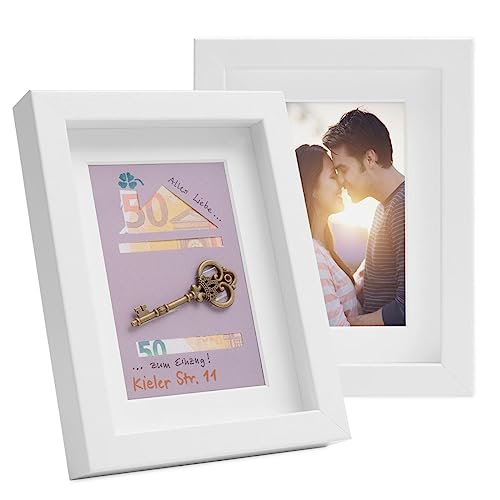 PHOTOLINI 3D Bilderrahmen zum Befüllen 15x20 Weiß, 1,5 cm tiefer Objektrahmen mit Glas, 2X tiefer Bilderrahmen 15x20 Holz MDF mit Passepartout, Dicker 3D Rahmen befüllbar für Gegenstände Geschenk von PHOTOLINI