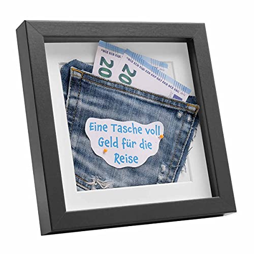 PHOTOLINI 3D Bilderrahmen zum Befüllen 20x20 Schwarz, 1,5 cm tiefer Objektrahmen mit Glas, tiefer Bilderrahmen 20x20 Holz MDF mit Passepartout, Dicker 3D Rahmen befüllbar für Gegenstände Geschenk von PHOTOLINI