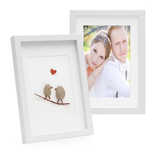PHOTOLINI 3D Bilderrahmen zum Befüllen 21x30 A4 Weiß, 1,5 cm tiefer Objektrahmen mit Glas, 2X tiefer Bilderrahmen A4 21x30 Holz MDF mit Passepartout, Dicker 3D Rahmen befüllbar für Gegenstände von PHOTOLINI