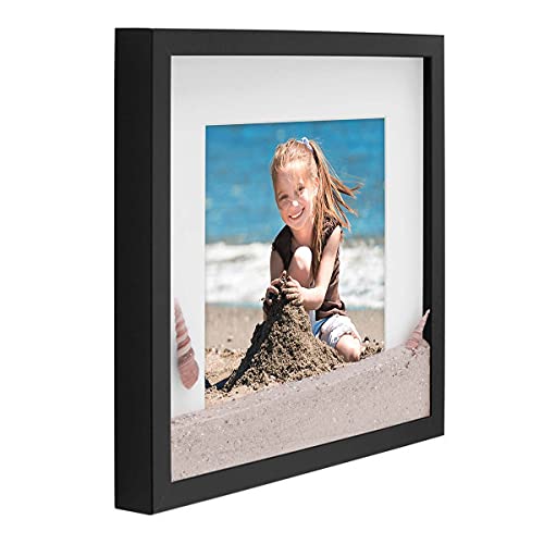 PHOTOLINI 3D Bilderrahmen zum Befüllen 30x30 Schwarz groß, 1,5 cm tiefer Objektrahmen mit Glas, tiefer Bilderrahmen 30x30 Holz MDF mit Passepartout, Dicker 3D Rahmen befüllbar für Gegenstände von PHOTOLINI