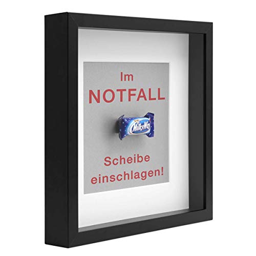 PHOTOLINI 3D Bilderrahmen zum Befüllen 30x30 Schwarz groß, 3 cm tiefer Objektrahmen mit Glas, tiefer Bilderrahmen 30x30 Holz MDF mit Passepartout, Dicker 3D Rahmen befüllbar für Gegenstände Geschenk von PHOTOLINI