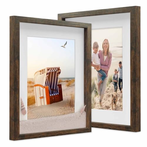 PHOTOLINI 3D Bilderrahmen zum Befüllen 30x40 Eiche dunkel groß, 1,5 cm tiefer Objektrahmen mit Glas, 2X tiefer Bilderrahmen 30x40 Holz MDF mit Passepartout, Dicker 3D Rahmen befüllbar für Gegenstände von PHOTOLINI