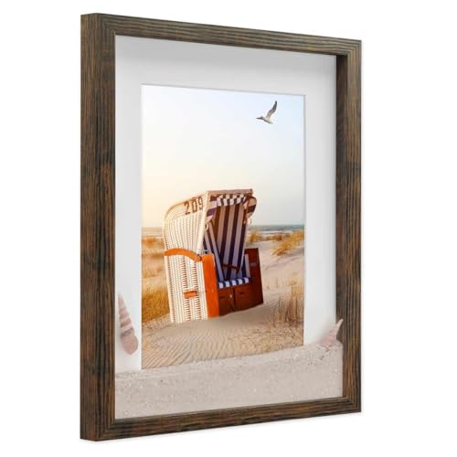 PHOTOLINI 3D Bilderrahmen zum Befüllen 30x40 Eiche dunkel groß, 1,5 cm tiefer Objektrahmen mit Glas, tiefer Bilderrahmen 30x40 Holz MDF mit Passepartout, Dicker 3D Rahmen befüllbar für Gegenstände von PHOTOLINI