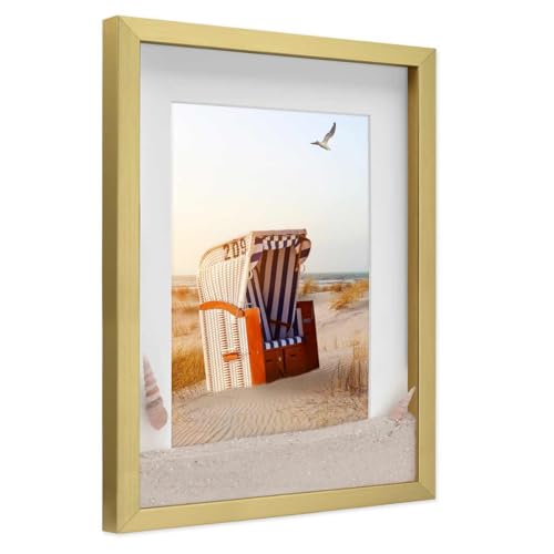 PHOTOLINI 3D Bilderrahmen zum Befüllen 30x40 Gold groß, 1,5 cm tiefer Objektrahmen mit Glas, tiefer Bilderrahmen 30x40 Holz MDF mit Passepartout, Dicker 3D Rahmen befüllbar für Gegenstände Geschenk von PHOTOLINI