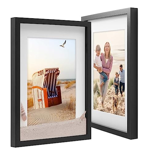 PHOTOLINI 3D Bilderrahmen zum Befüllen 30x40 Schwarz groß, 1,5 cm tiefer Objektrahmen mit Glas, 2x tiefer Bilderrahmen 30x40 Holz MDF mit Passepartout, dicker 3D Rahmen befüllbar für Gegenstände von PHOTOLINI