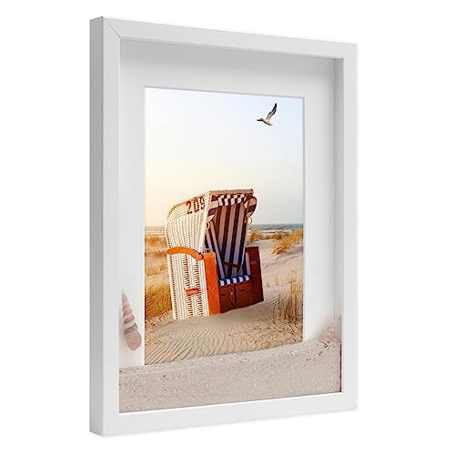 PHOTOLINI 3D Bilderrahmen zum Befüllen 30x40 Weiß groß, 1,5 cm tiefer Objektrahmen mit Glas, tiefer Bilderrahmen 30x40 Holz MDF mit Passepartout, Dicker 3D Rahmen befüllbar für Gegenstände Geschenk von PHOTOLINI