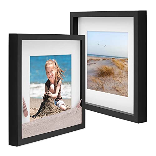 PHOTOLINI 3D Bilderrahmen zum Befüllen 40x40 Schwarz groß, 1,5 cm tiefer Objektrahmen mit Glas, 2X tiefer Bilderrahmen 40x40 Holz MDF mit Passepartout, Dicker 3D Rahmen befüllbar für Gegenstände von PHOTOLINI