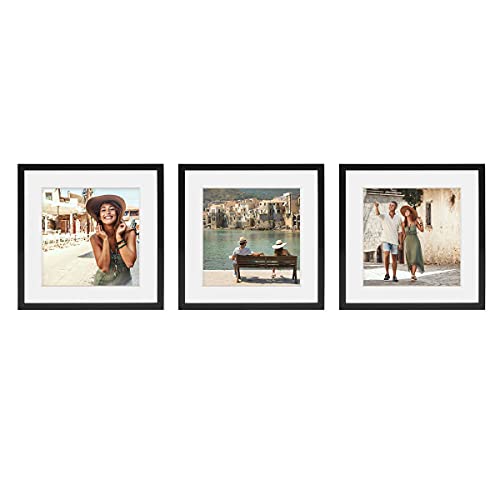 PHOTOLINI 3D Bilderrahmen zum Befüllen 40x40 Schwarz groß, 1,5 cm tiefer Objektrahmen mit Glas, 3er Set tiefer Bilderrahmen 40x40 Holz MDF mit Passepartout, Dicker 3D Rahmen befüllbar für Gegenstände von PHOTOLINI