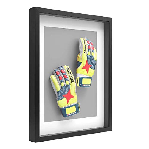 PHOTOLINI 3D Bilderrahmen zum Befüllen 40x50 Schwarz groß, 3 cm tiefer Objektrahmen mit Glas, tiefer Bilderrahmen 40x50 Holz MDF mit Passepartout, Dicker 3D Rahmen befüllbar für Gegenstände Geschenk von PHOTOLINI