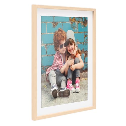 PHOTOLINI 3D Bilderrahmen zum Befüllen 50x70 Natur groß, 1,5 cm tiefer Objektrahmen mit Glas, tiefer Bilderrahmen 50x70 Holz MDF mit Passepartout, Dicker 3D Rahmen befüllbar für Gegenstände Geschenk von PHOTOLINI