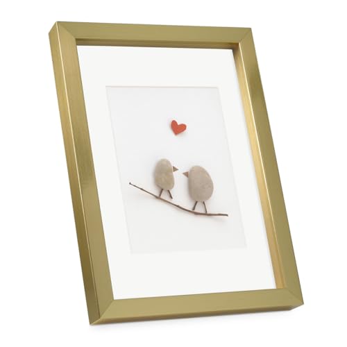 PHOTOLINI 3D Bilderrahmen zum Befüllen 21x30 A4 Gold, 1,5 cm tiefer Objektrahmen mit Glas, tiefer Bilderrahmen A4 21x30 Holz MDF mit Passepartout, Dicker 3D Rahmen befüllbar für Gegenstände Geschenk von PHOTOLINI
