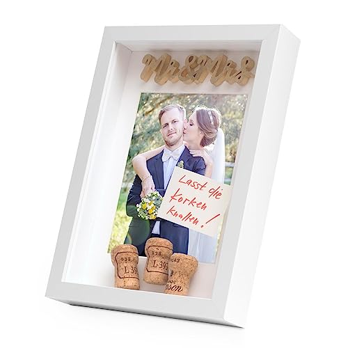 PHOTOLINI 3D Bilderrahmen zum Befüllen 21x30 A4 Weiß, 3 cm tiefer Objektrahmen mit Glas, tiefer Bilderrahmen A4 21x30 Holz MDF mit Passepartout, Dicker 3D Rahmen befüllbar für Gegenstände Geschenk von PHOTOLINI