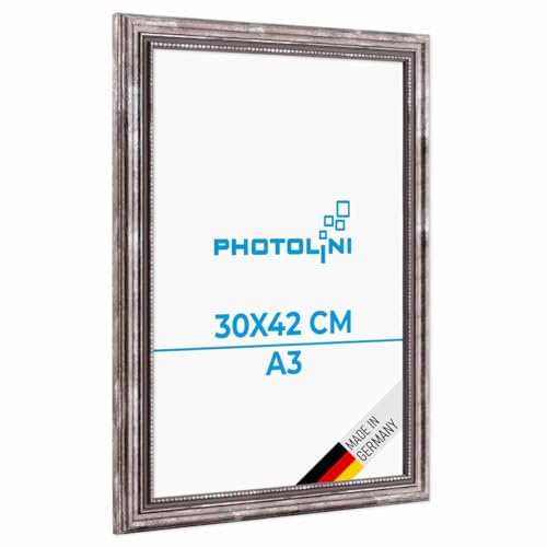 PHOTOLINI Barock-Bilderrahmen A3 30x42 cm in Silber antik, Holz-Rahmen Vintage, Made in Germany, Echtglas, zum Aufhängen, mit Zubehör - verleiht Deinen Fotos das besondere Etwas PHOTOLINI Barock-Bilderrahmen A3 30x42 cm in Silber antik, Holz-Rahmen Vintage, Made in Germany, Echtglas, zum Aufhängen, mit Zubehör - verleiht Deinen Fotos das besondere Etwas von PHOTOLINI