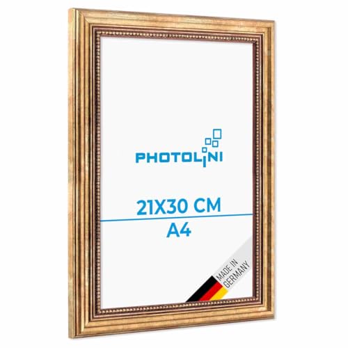 PHOTOLINI Barock-Bilderrahmen A4 21x30 cm in Gold antik, Holz-Rahmen Vintage, Made in Germany, Echtglas, zum Aufhängen, mit Zubehör - verleiht Deinen Fotos das besondere Etwas PHOTOLINI Barock-Bilderrahmen A4 21x30 cm in Gold antik, Holz-Rahmen Vintage, Made in Germany, Echtglas, zum Aufhängen, mit Zubehör - verleiht Deinen Fotos das besondere Etwas von PHOTOLINI