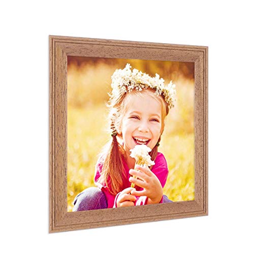 PHOTOLINI Bilderrahmen 10x10 cm Holz Eiche-Optik Landhaus-Stil, Holz-Rahmen, Made in Germany, Echtglas, zum Aufhängen & Aufstellen, mit Zubehör - perfekt für Familienfotos & Urlaubsbilder von PHOTOLINI