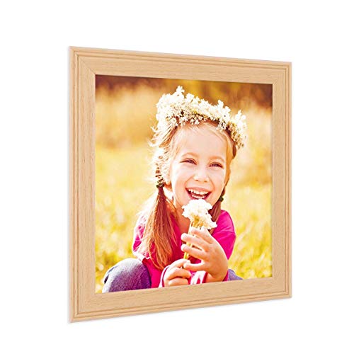 PHOTOLINI Bilderrahmen 10x10 cm Holz Natur Landhaus-Stil, Holz-Rahmen, Made in Germany, Echtglas, zum Aufhängen & Aufstellen, mit Zubehör - perfekt für Familienfotos & Urlaubsbilder von PHOTOLINI