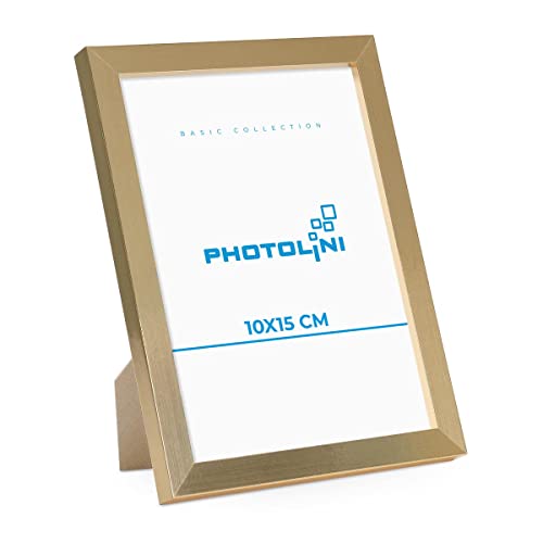 PHOTOLINI Bilderrahmen 10x15 Gold MDF-Holz Poster-Rahmen, bruchsicheres Acrylglas, zum Aufhängen & Aufstellen, extra Zubehör - für Fotos & Poster PHOTOLINI Bilderrahmen 10x15 Gold MDF-Holz Poster-Rahmen, bruchsicheres Acrylglas, zum Aufhängen & Aufstellen, extra Zubehör - für Fotos & Poster von PHOTOLINI