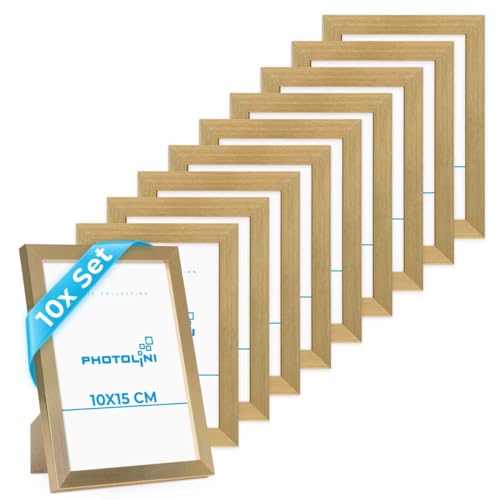PHOTOLINI Bilderrahmen 10x15 Gold MDF-Holz, 10er Set Poster-Rahmen, bruchsicheres Acrylglas, zum Aufhängen & Aufstellen, extra Zubehör - für Fotos & Poster PHOTOLINI Bilderrahmen 10x15 Gold MDF-Holz, 10er Set Poster-Rahmen, bruchsicheres Acrylglas, zum Aufhängen & Aufstellen, extra Zubehör - für Fotos & Poster von PHOTOLINI