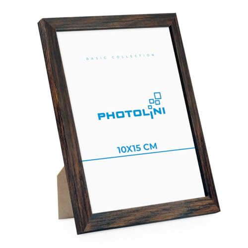 PHOTOLINI Bilderrahmen 10x15 cm MDF-Holz Eiche Dunkel Posterrahmen, bruchsicheres Acrylglas, zum Aufhängen & Aufstellen, extra Zubehör - für Fotos, Bilder & Poster von PHOTOLINI