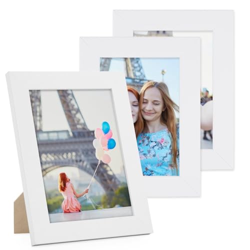 PHOTOLINI Bilderrahmen 10x15 cm Weiß MDF-Holz, breite Rahmen, 3er Set, modern, bruchsicheres Acrylglas, zum Aufhängen & Aufstellen, extra Zubehör - für Ihre stilvolle Wanddekoration von PHOTOLINI