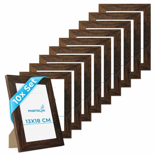 PHOTOLINI Bilderrahmen 13x18 Holz MDF Eiche Dunkel, 10x breite Bilderrahmen 18x13, Fotorahmen 13 x 18 cm mit Acrylglas, Picture Frame 18x13 zum Aufhängen & Aufstellen, Bilder Rahmen 13x18 für Fotos PHOTOLINI Bilderrahmen 13x18 Holz MDF Eiche Dunkel, 10x breite Bilderrahmen 18x13, Fotorahmen 13 x 18 cm mit Acrylglas, Picture Frame 18x13 zum Aufhängen & Aufstellen, Bilder Rahmen 13x18 für Fotos von PHOTOLINI