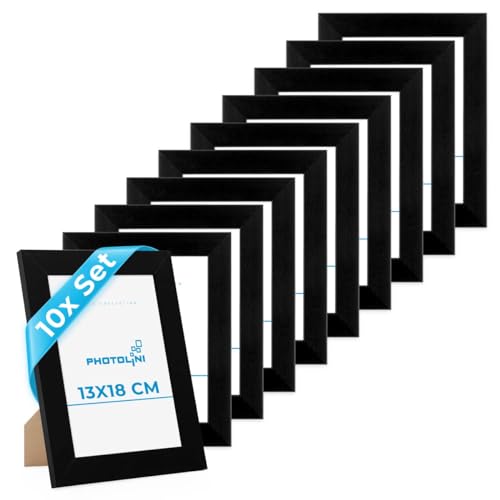 PHOTOLINI Bilderrahmen 13x18 Schwarz Holz MDF, 10er Set breite Bilderrahmen 18x13, Fotorahmen 13 x 18 cm mit Acrylglas, Picture Frame 18x13 zum Aufhängen & Aufstellen, Bilder Rahmen 13x18 für Fotos PHOTOLINI Bilderrahmen 13x18 Schwarz Holz MDF, 10er Set breite Bilderrahmen 18x13, Fotorahmen 13 x 18 cm mit Acrylglas, Picture Frame 18x13 zum Aufhängen & Aufstellen, Bilder Rahmen 13x18 für Fotos von PHOTOLINI