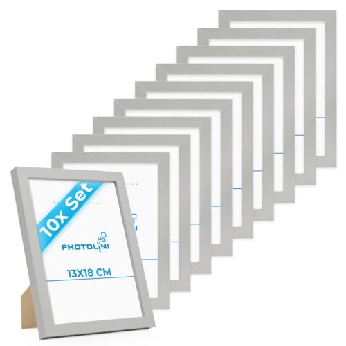 PHOTOLINI Bilderrahmen 13x18 Silber, 10er Set Bilderrahmen 13x18 Holz MDF, Fotorahmen 13 x 18 mit Acrylglas, Bilder Rahmen 13 x18 Aufhängen & Aufstellen, Picture Frame mit Zubehör für Fotos, Poster PHOTOLINI Bilderrahmen 13x18 Silber, 10er Set Bilderrahmen 13x18 Holz MDF, Fotorahmen 13 x 18 mit Acrylglas, Bilder Rahmen 13 x18 Aufhängen & Aufstellen, Picture Frame mit Zubehör für Fotos, Poster von PHOTOLINI