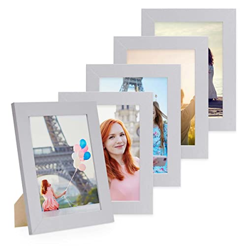 PHOTOLINI Bilderrahmen 13x18 Silber Holz MDF, 5x breite Bilderrahmen 18x13, Fotorahmen 13 x 18 cm mit Acrylglas, Picture Frame 18x13 zum Aufhängen & Aufstellen, Bilder Rahmen 13x18 silber für Fotos von PHOTOLINI